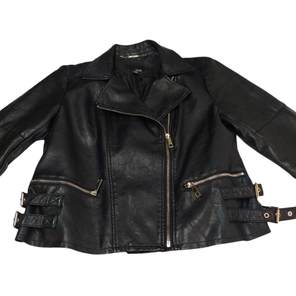 a. n. a Women's Black Faux Leather Moto Jacket Size L - Picture 5 of 10